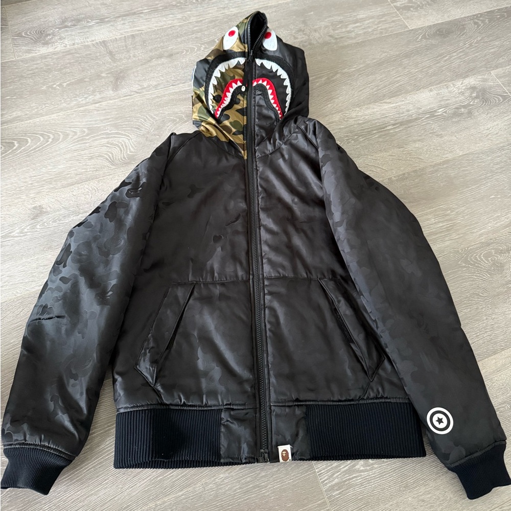 BAPE Jacquard Camo light Puffer Black Shark Hoodie